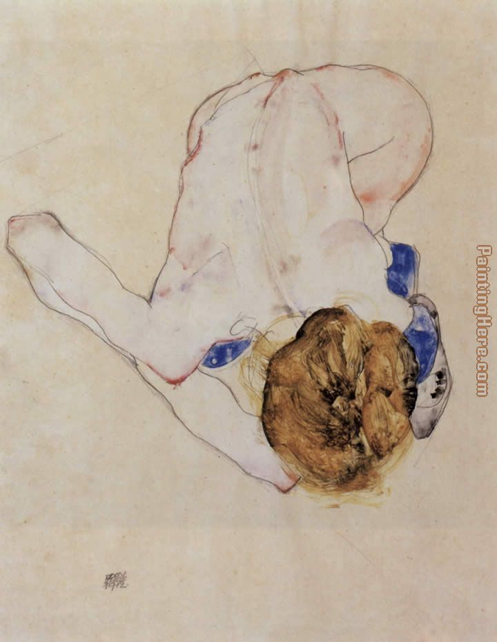 Forwards bent feminine act painting - Egon Schiele Forwards bent feminine act art painting